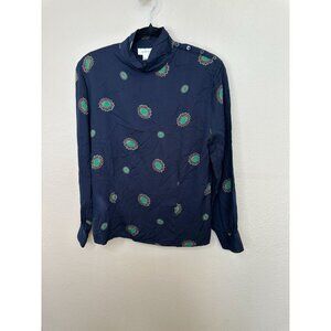 Vintage Jones New York Womens Blue Blouse 8 Long sleeve button up‎ rayon collar
